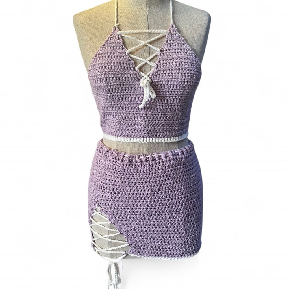 Purple Crochet Skirt Set
